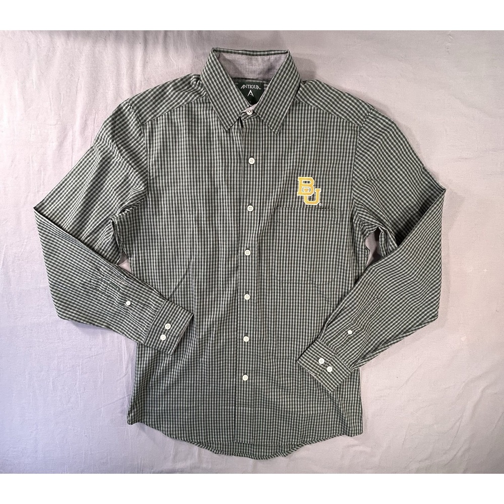 Antigua Baylor Bears College Shirt Men's Small Plaid Button Front Long Sleeve